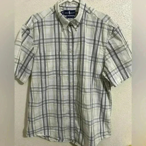 T. Harris London White Pale Plaid Short Sleeve Button Down Shirt Size XL Mens - Picture 1 of 5